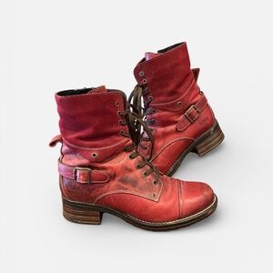 Taos Crave Combat Boot in Red Leather/Suede 10.5
